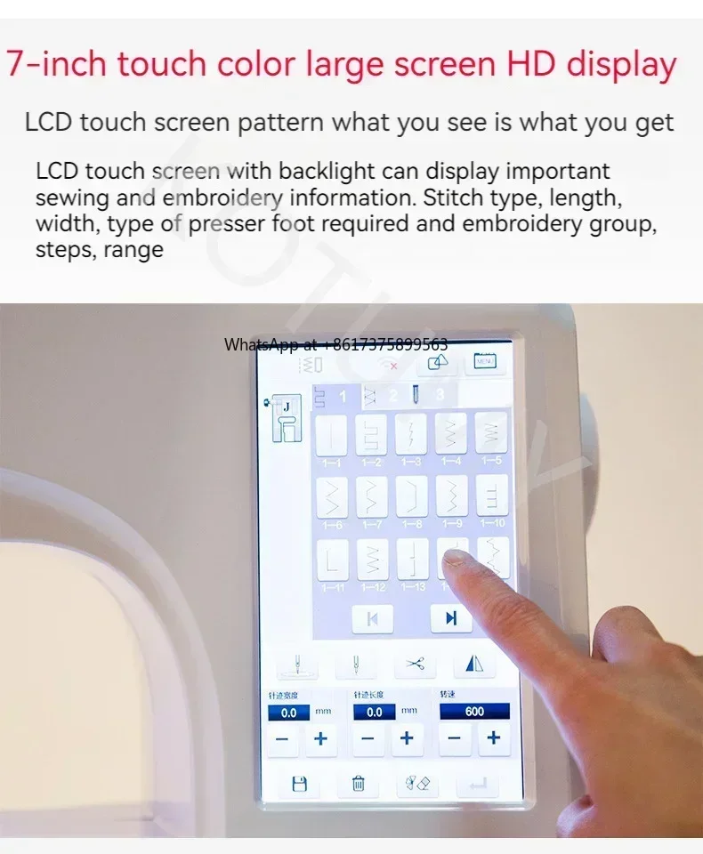 Máquina de bordar mecânica de computador pequeno, 7 polegadas, tela sensível ao toque lcd, máquina de costura multifuncional