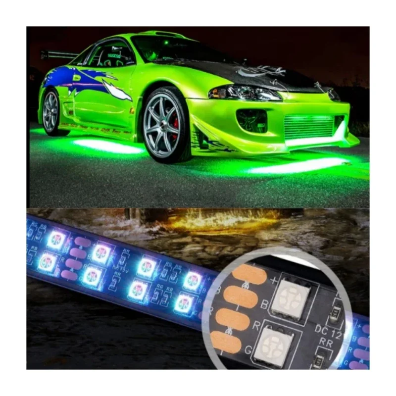 Suitable For 12V 6 PCS 2-row RGB Chasing Flow LED Strip Waterproof Underbody Light Kits And Other Vehicle Lamp Accessories