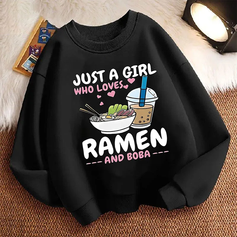 Just A Girl Who Love Ramen Schöner Pullover mit Rundhalsausschnitt und Grafikdruck für Mädchen, Kinder-Kapuzenpullover, Kinder-Sweatshirt
