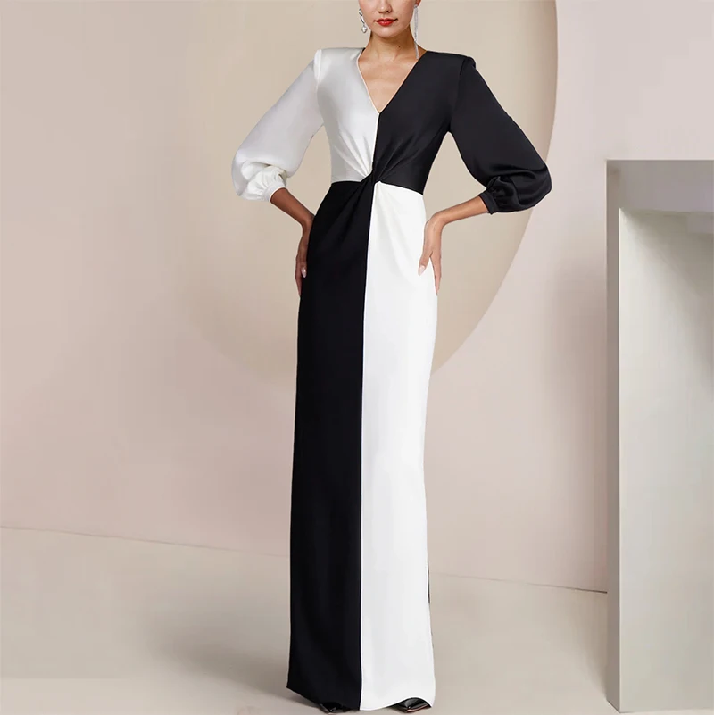 Long Elegant Mother of the Bride Dresses Chiffon V-Neck Floor-Length Straight Wedding Guest Party Skirt for Women Evening 2023