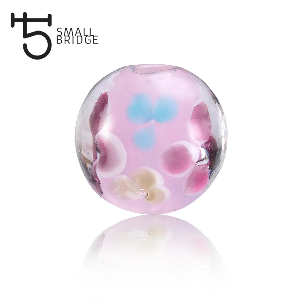 14mm Murano Glass Lampwork Beads For Making Jewelry Bracelet Accessories Handmade Flower Round Beads Wholesale L302