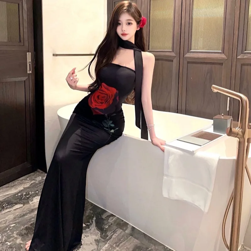 

Вечернее платье-футляр с вырезом-халтером и эффектом «рыбий хвост» Dark Rose, сексуальное, модное, длинное, черное, женское платье из серии Pure Desire