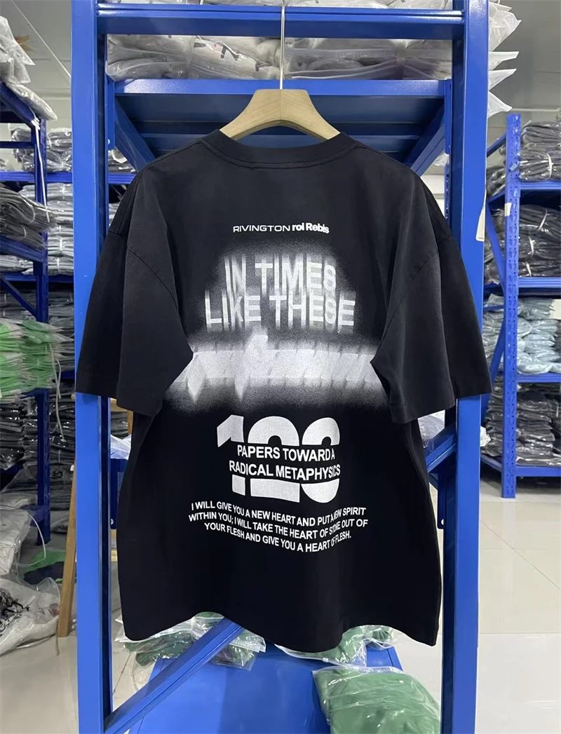New Summer RRR123 Lava Print Pattern Washed Vintage Short Sleeved Cotton Sports Hip Hop Casual Loose Round Neck Trendy T-shirt
