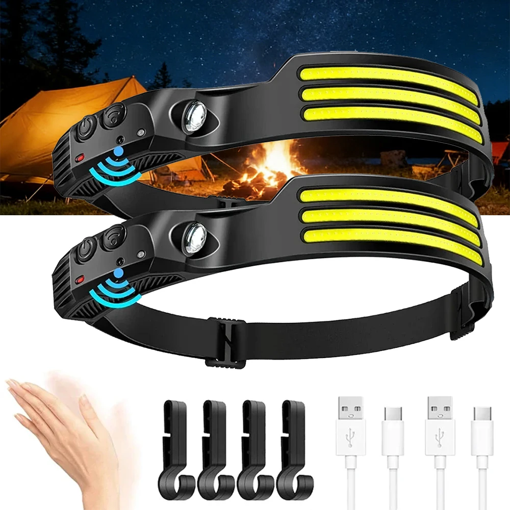 Ultra-bright LED COB Induction Headlamp Bar Head Torch Work Light 5 Modes Rechargeable Floodlight for Camping Climbing Cycling