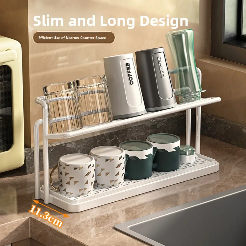 

Adjustable Double Layer Cup Holder Kitchen Counter Storage Ra Space Saver Cup Display Stand Desktop Organizer Comfort Zones