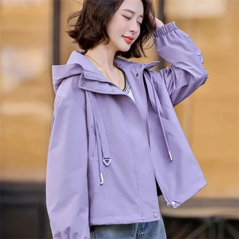 

Windbreaker Coat Women's 2025 Spring Autumn New Hooded Casual Jacket Short Commuter Loose Outwear Fashion Ladies Overwear Tops