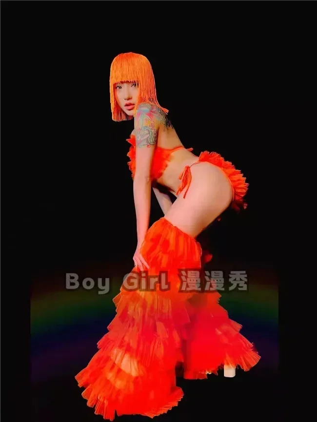 Candy color bar costumes European and American sexy bikini color dance team lead dance costumes stage 4-piece set