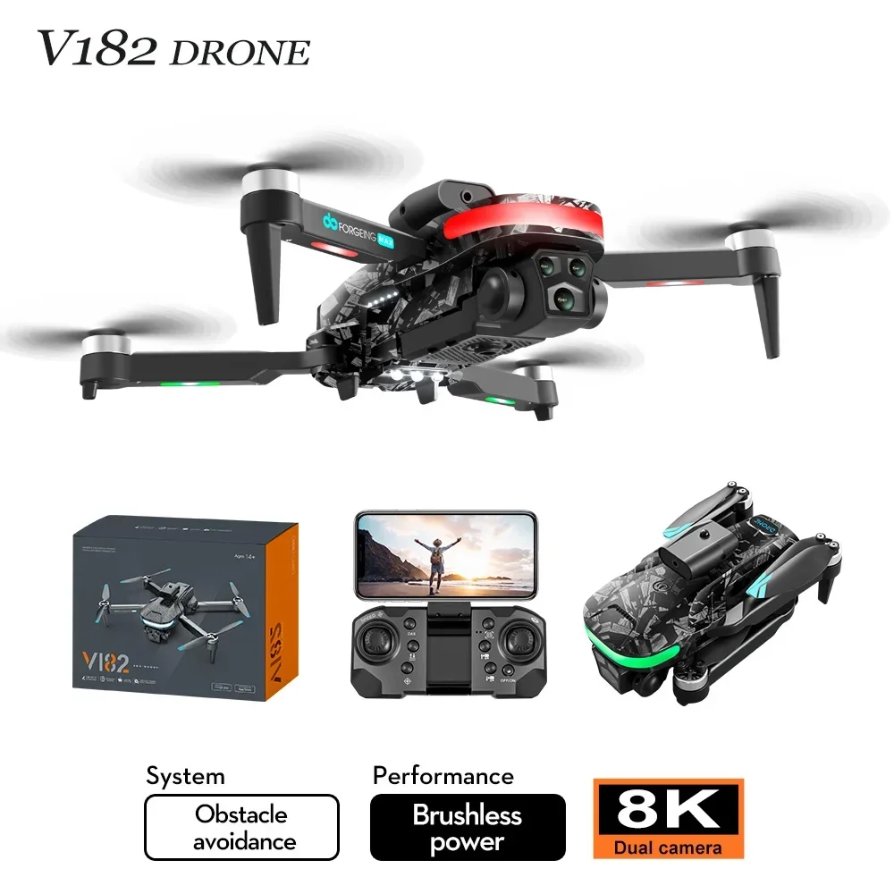 V182 Drone Three Camera 8K Aerial Photography Optical Flow Intelligent Obstacle Avoidance Remote Control Aircraft