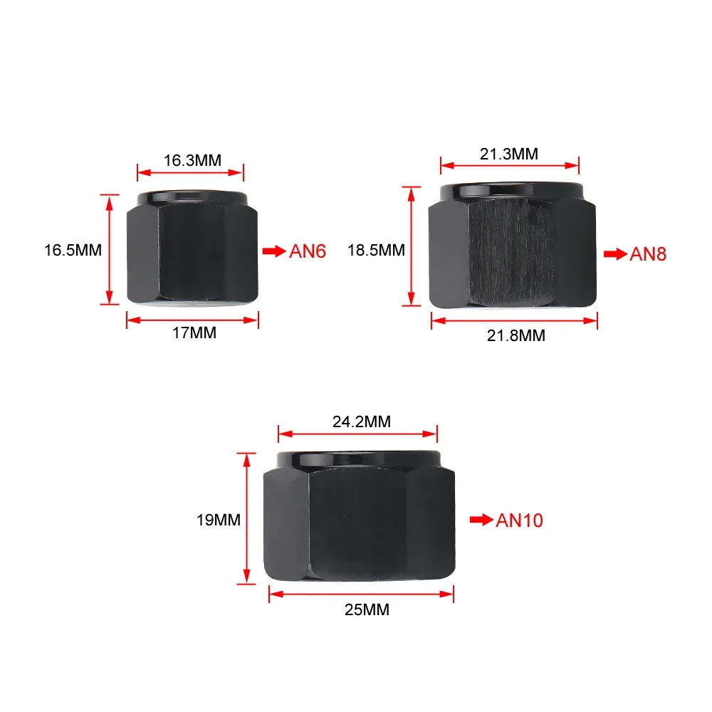 AN6 AN8 AN10 Adapter Female Flare End Cap Plug Tube Nut Hexagon Head Port Blanking Plugs Cap Lock Hose Connector Fitting