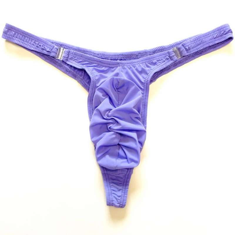 

Casual Men's Simple Solid Color Ice Silk Underwear Elastic T-back Thong Low Waist Breathable Briefs With Buckle