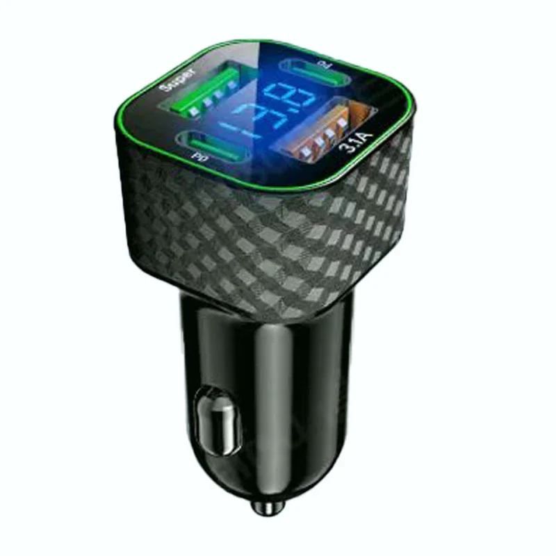 UYUXIO USB C Autotelefon-Ladegerät Dual PD 4 in 1 mit Spannungsanzeige Superschnellladeadapter für iPhone Xiaomi Oppo Vivo Samsung