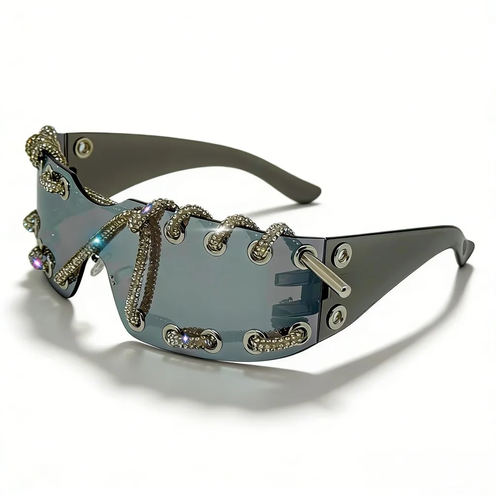 Punk Hip Hop Style Handmade Flash Diamond Sunglasses Y2K Rivets Rimless Retro Black Sunglasses Party Party Accessories