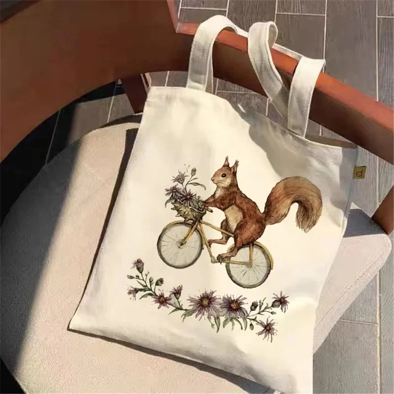 

Funny Squirrel Cartoon Shopping Bag Canvas Tote Summer Shoulder Bag Large Capacity Environmental Portable Shopping Bag Gift