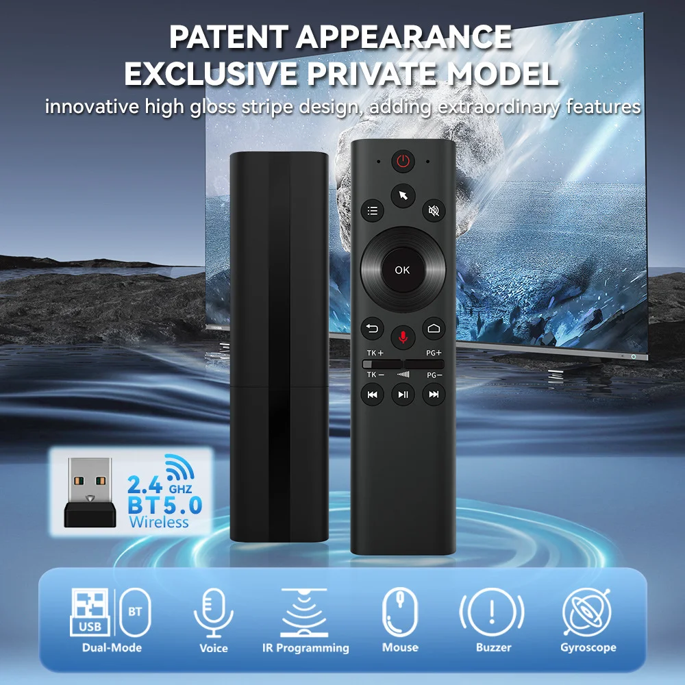 Voice Remote Control 2.4G Bluetooth Wireless Air Mouse Microphone Gyroscope IR Learning for Android TV Box PC