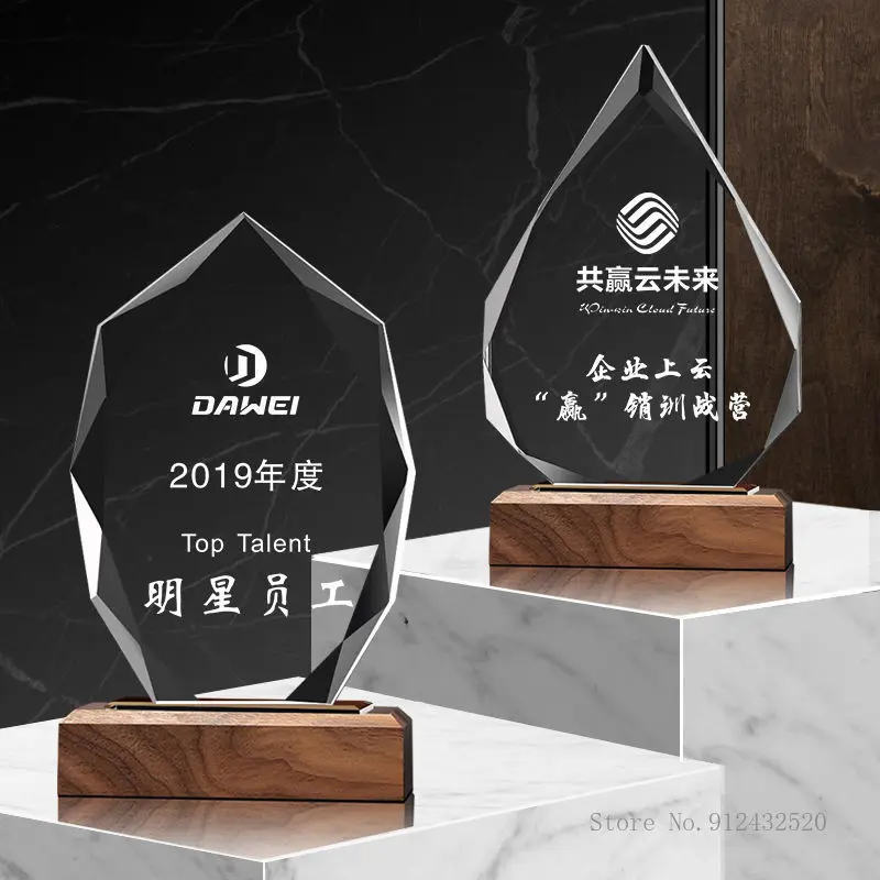 Solid Wood Crystal Trophy, Can be Customized, annual Meeting Medal, Dance Sports competition, Home Decoration, Wooden Base