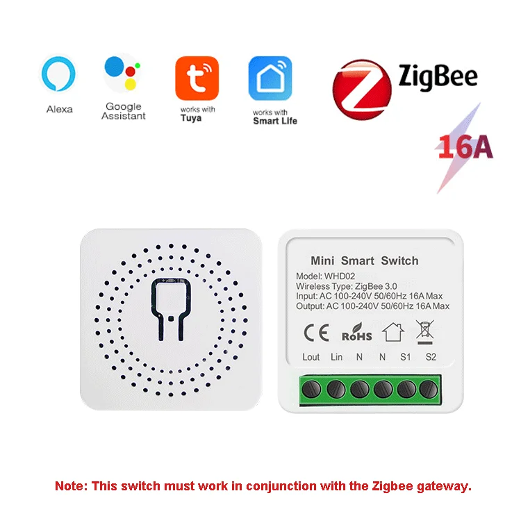 Tuya ZigBee WiFi Smart Switch 2 Way Control Breaker Relay 220V 110V 16A Smart Life APP Voice Control with Alexa Google Home