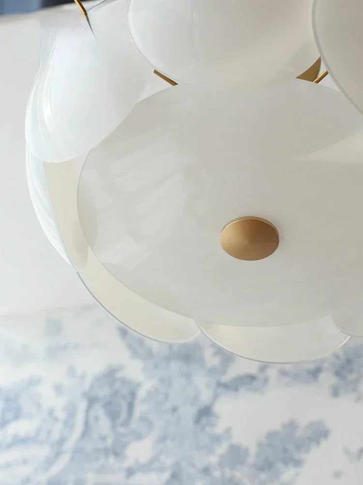 زجاج ضوء السقف الحديثة الحد الأدنى كريم الأبيض ثريات السقف غرفة المعيشة غرفة الطعام غرفة نوم ضوء ديكور المنزل E14 #4