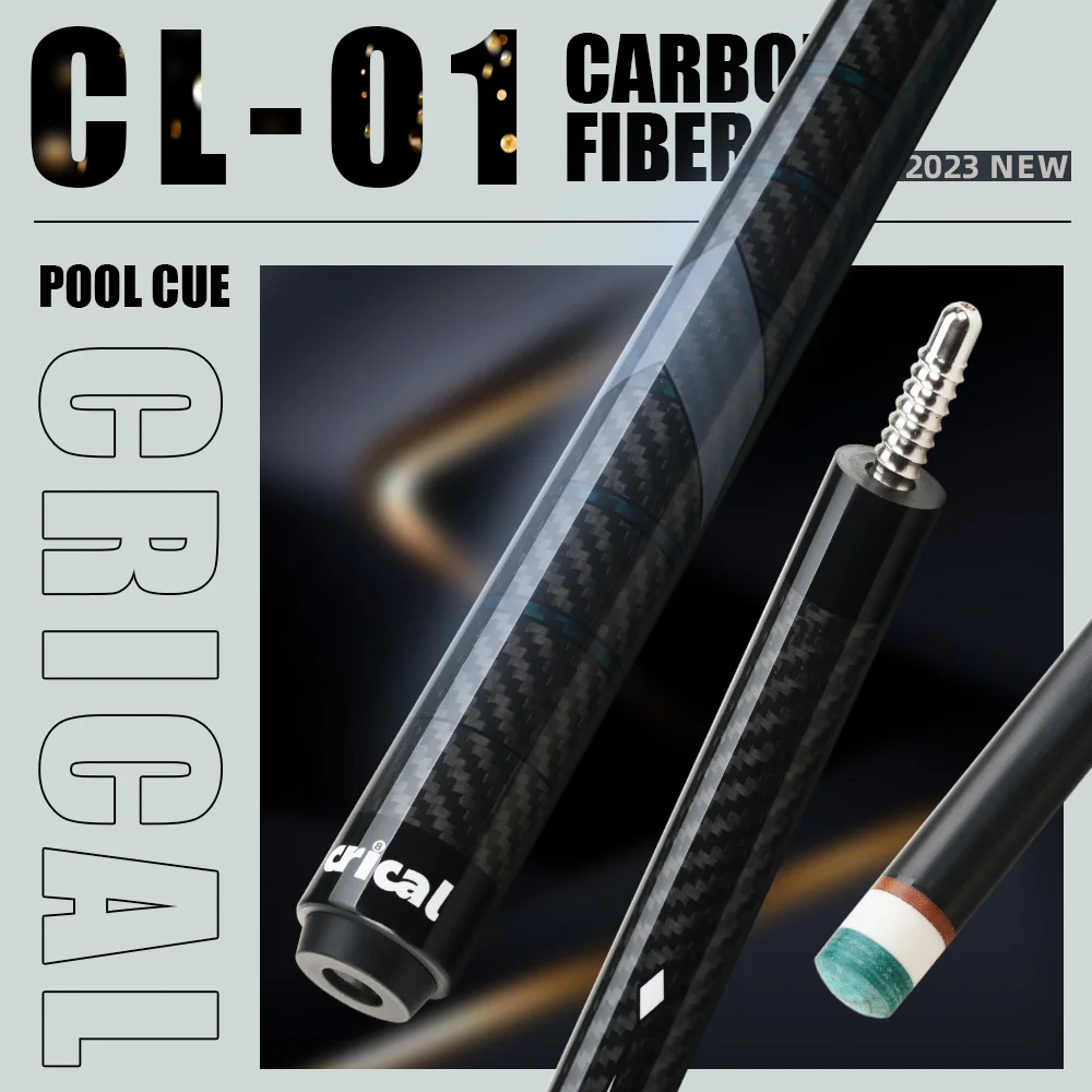 CRICAL CL-01 Carbon Fiber Pool Cue Stick Low Deflection 12.4mm Tip Pool Stick 3*8/8 Joint Pin Professional Billiard Cue