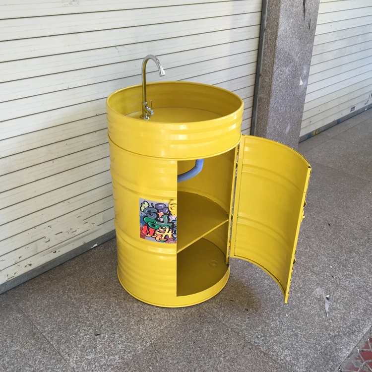 

Retro industrial wind wash basin Internet cafe wash basin Bathroom washbasin Coffee shop Bar Oil drum with door storage