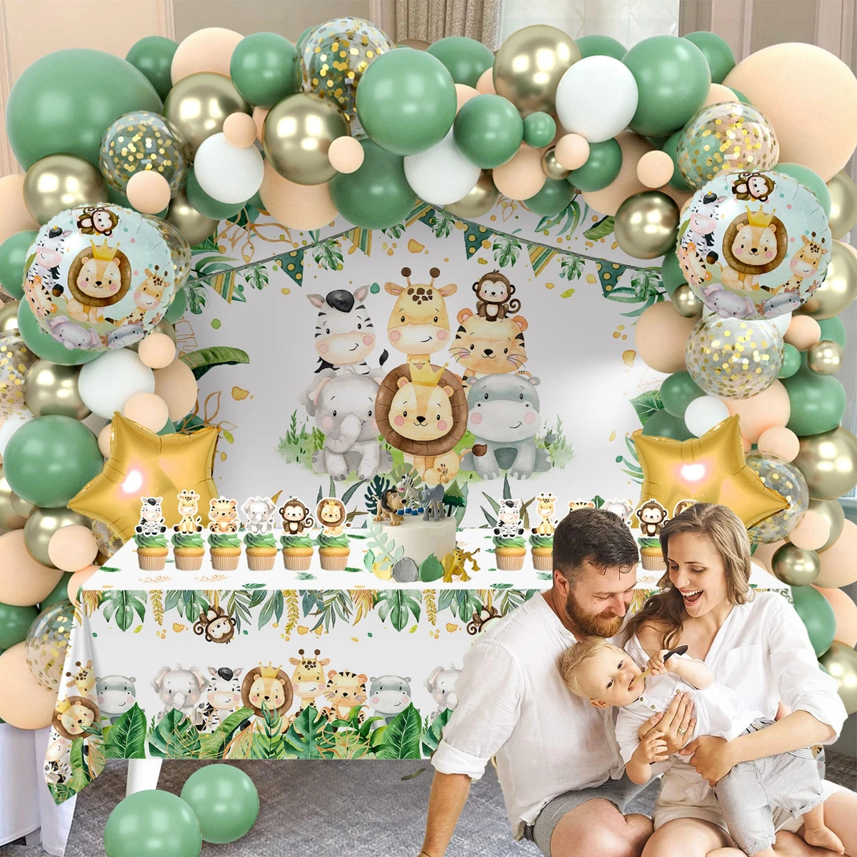 Jungle Animal Balloon Background Set  Green Forest 1st Birthday Party Decor Kids Boy Jungle Safari Wild One Birthday Baby Shower