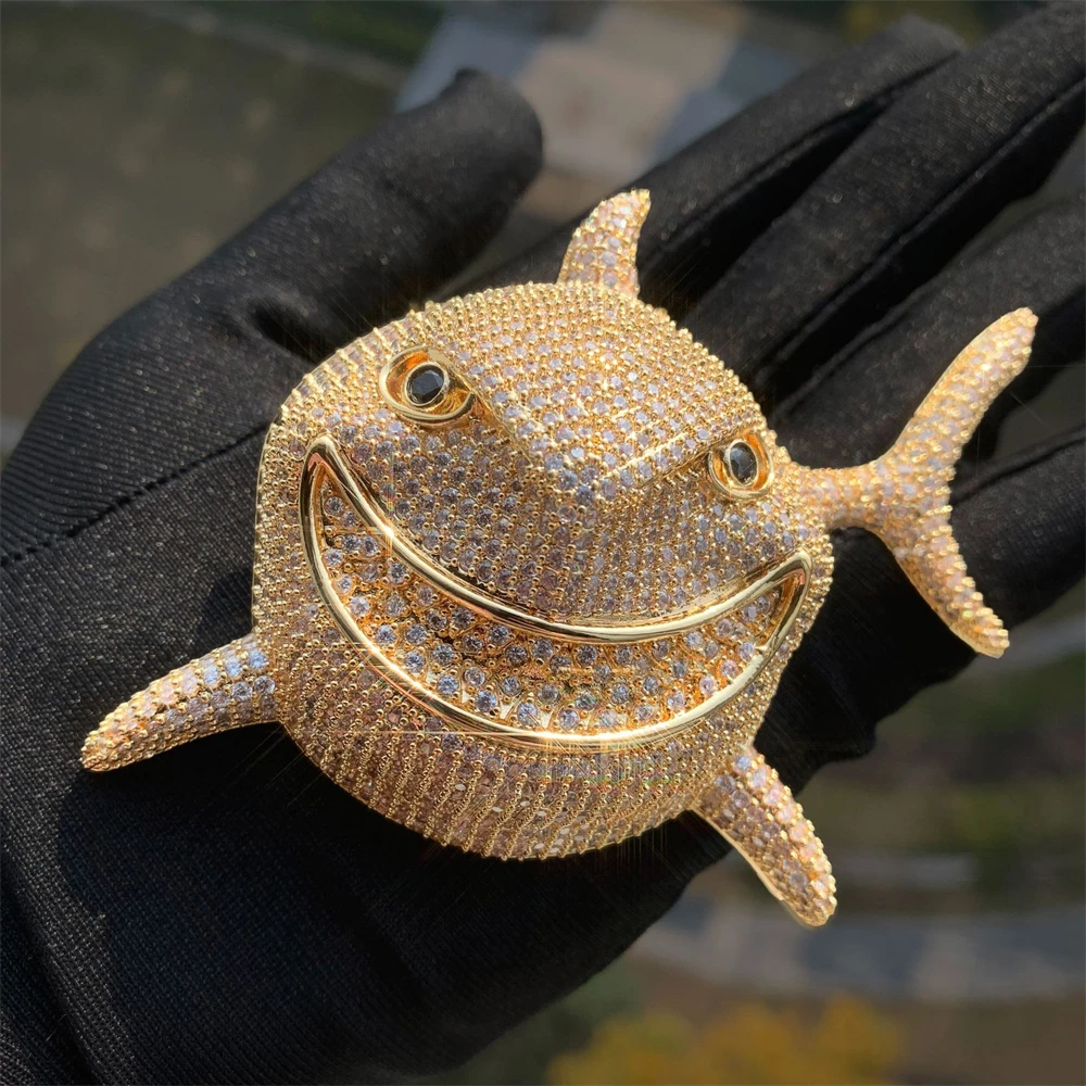 

Men's Hip-Hop Iced-Out Shark Pendant Full Zircon Solid Copper Bold Streetwear Jewelry