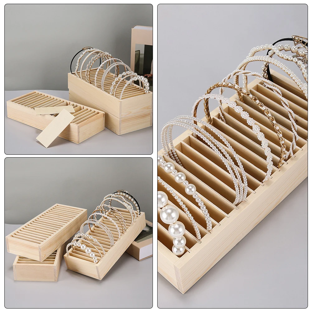 

Wooden Storage Box 32x14x6cm Natural Hairb Display Rack Headb ganizer Business Cards Dividers Jewelry St Desk Tidy Accessories