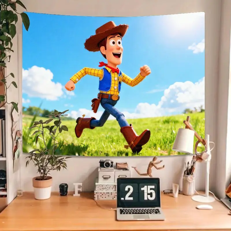 1PC Toy Story Woody Running Outdoor Scene Tapestry Polyester Wall Art Kids Room Living Room Bedroom Decor Movie Fan Gift