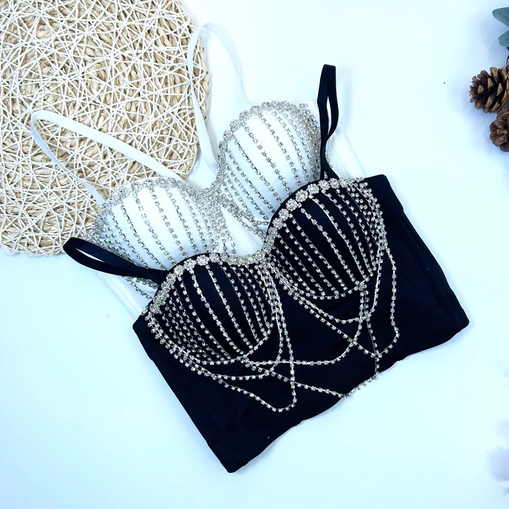 

Cyberpunk Beaded Fishbone Strapless Top With Fringe Necklace Bra For Women, European And American Shaping Corset Straps