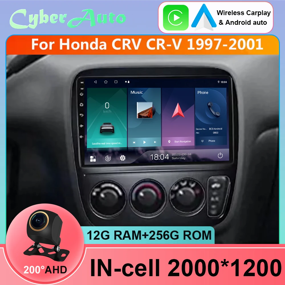 Car Radio Android 15 For Honda CRV CR-V 1995 1996 1997 1998 1999 2000 2001 Multimedia Stereo Video Player QLED 5G WIFI Qualcomm