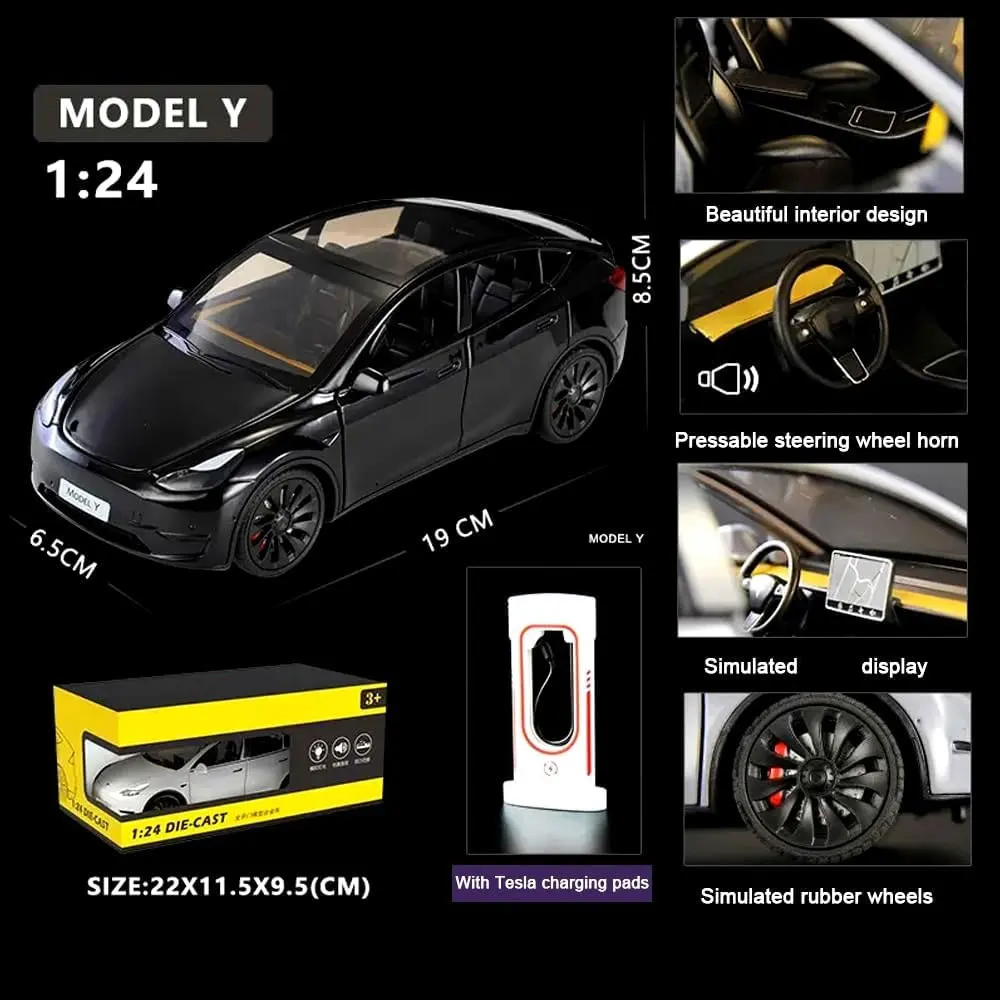 1:24 Tesla Model Y Model 3 Tesla Model S Alloy Die Cast Toy Car Model Sound and Light Childrens Toy Collectibles Birthday gift