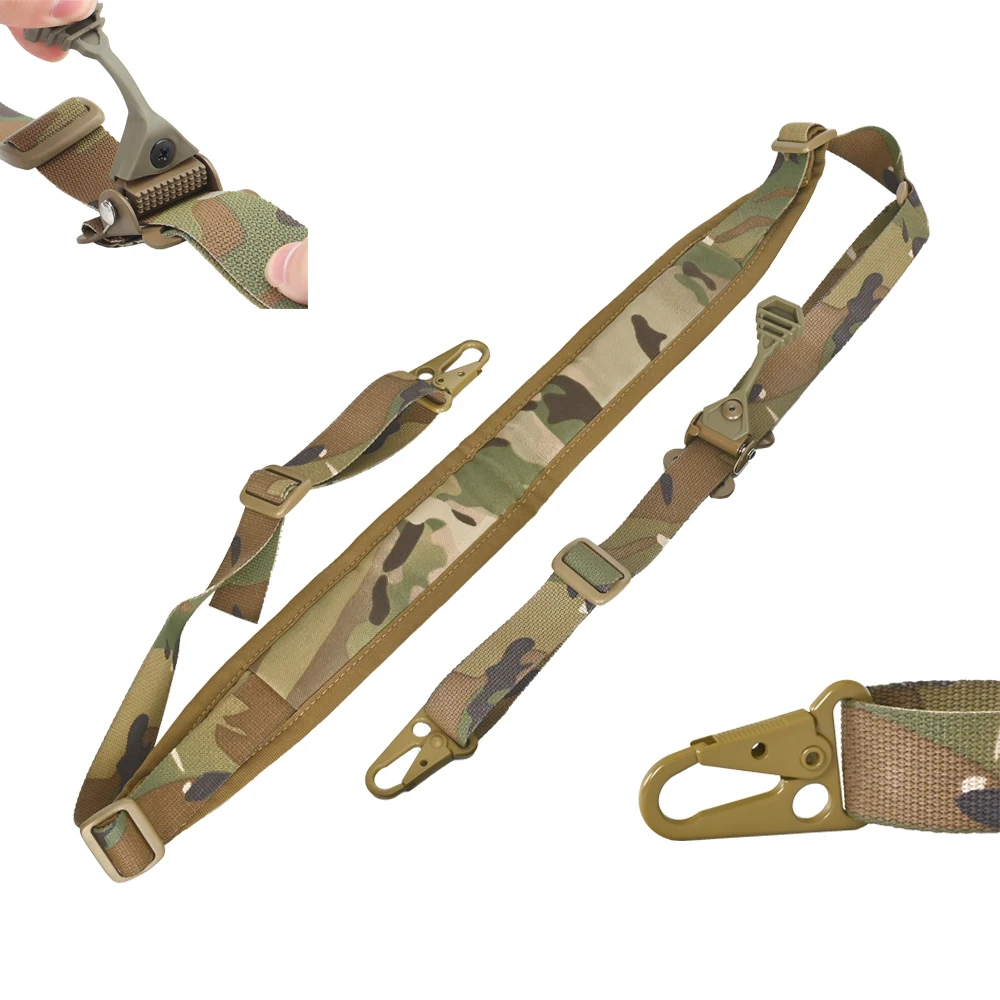 Outdoor Sports Tactical 2 To 1 Point Modular Rifle Sling Quick Adjusting Steel Buckle Sling Snap Clash Hook Adjustable Pull Tab 