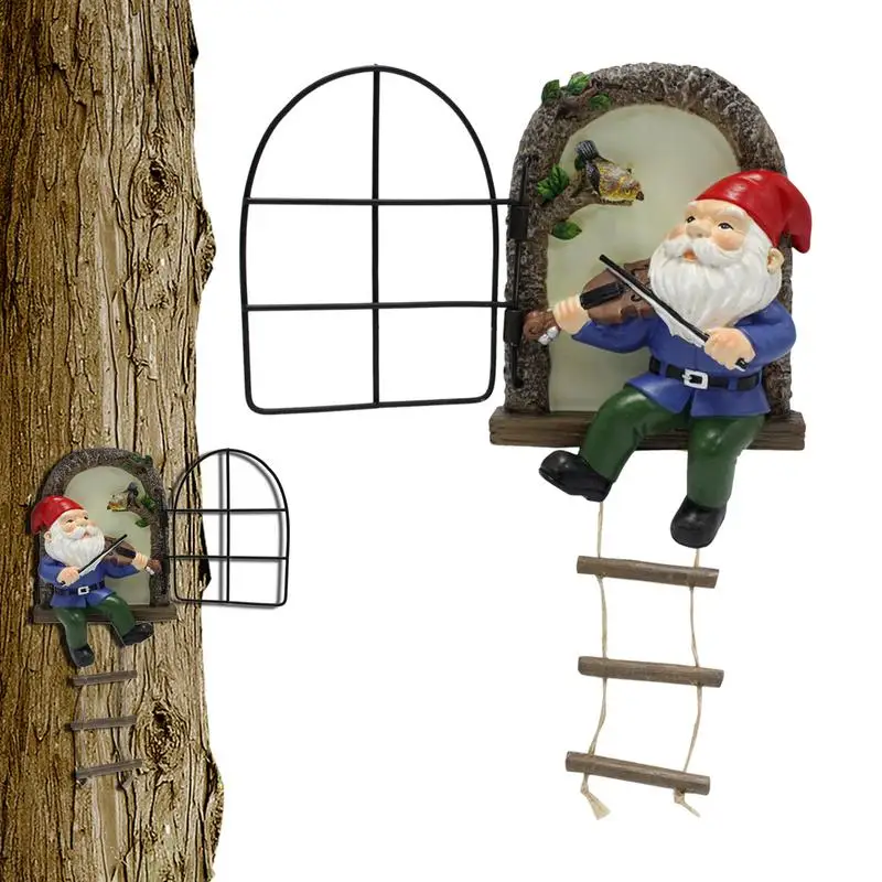 

Garden Gnomes Outdoor Cute Tree Art Outdoor Resin Gnomes Playing The Violin Garden Peeker Yard Art Fairy Tree Sculpture Outdoor