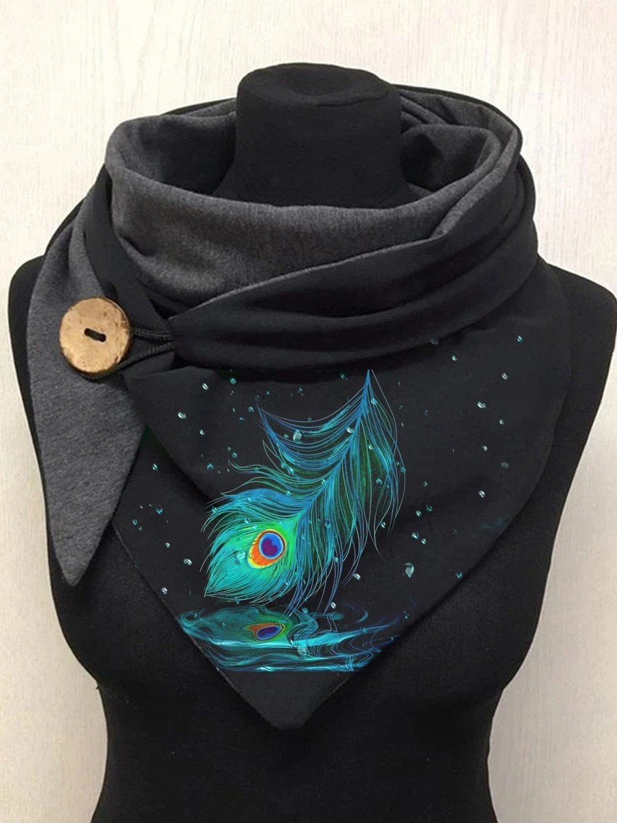 Peacock Feather 3D Print Warm Fleece Casual Scarf And Shawl for Women