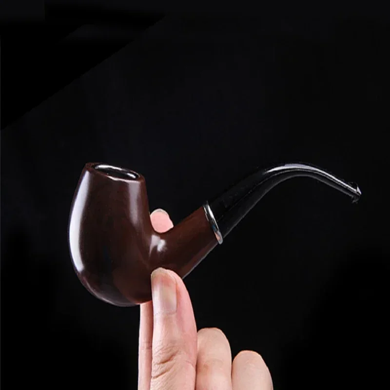 SMO Ebony Resin Old-fashioned Smoking Pipe Retro Curved Style Removable Wood Herb Grinder Tobacco Pipes Smoke Accessories