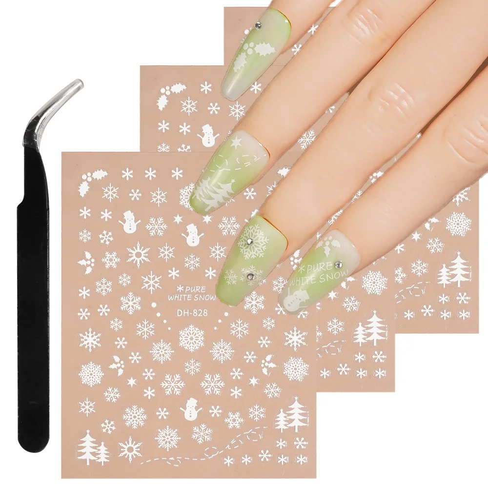 

1/5/10pcs Snowman Snowflakes Nail Stickers Winter Christmas 3D Flat Nail Art Decals Women DIY Manicure Decoration with Tweezers