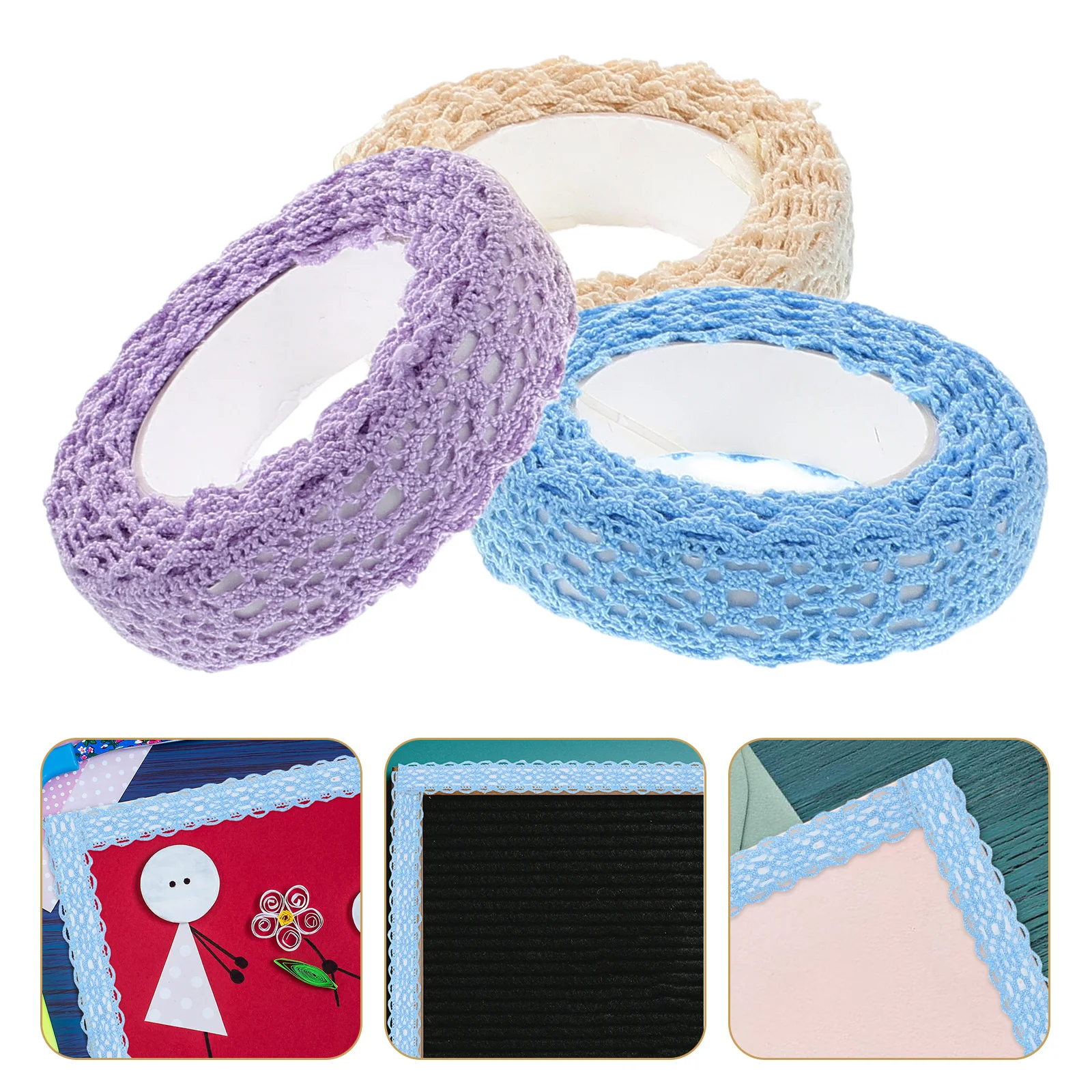 

3 Rolls Fabric Lace Tape Self-Adhesive Trim Ribbon Pet Glue Ribbons for Crafts Tapes Stickers Decorative DIY Card