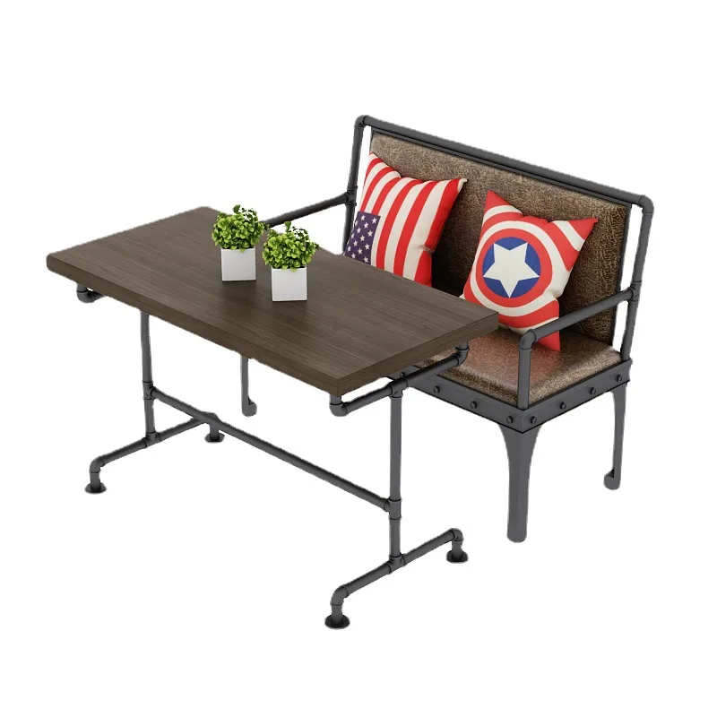 

Retro wrought iron barbecue restaurant dining table western restaurant sitting area table and chair combination