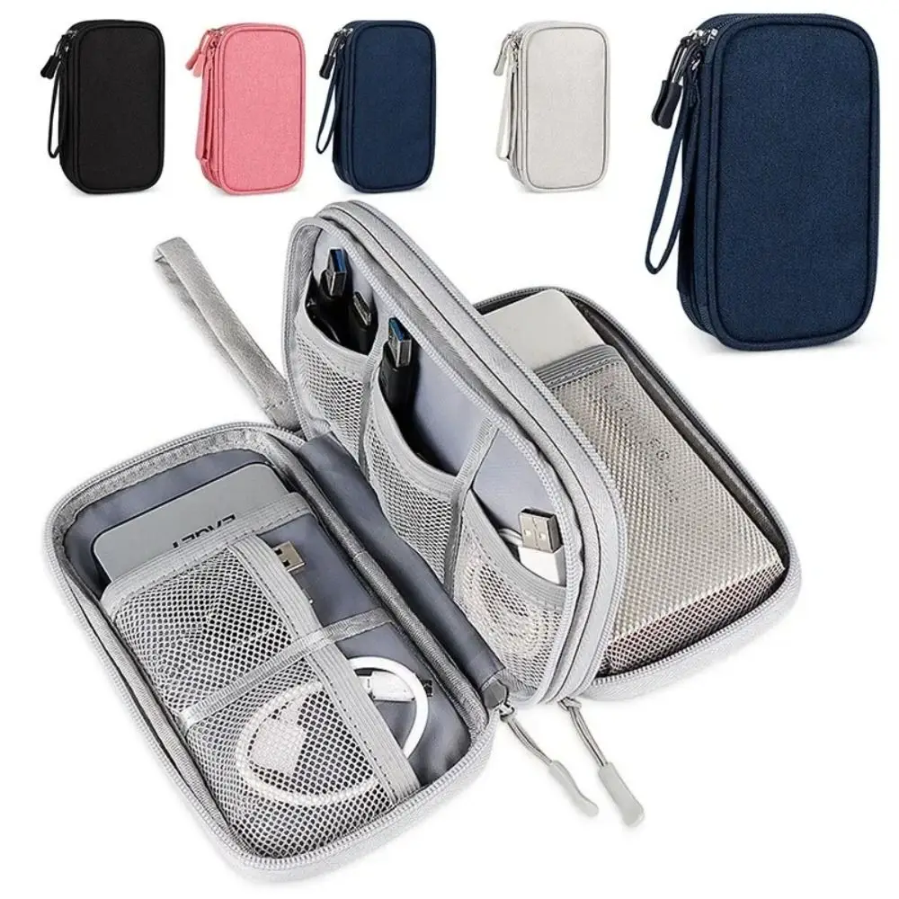 Waterproof Travel Cable Bag Oxford Solid Color Digital Storage Pouch Multi-layer Electronic Accessory Storage Bag