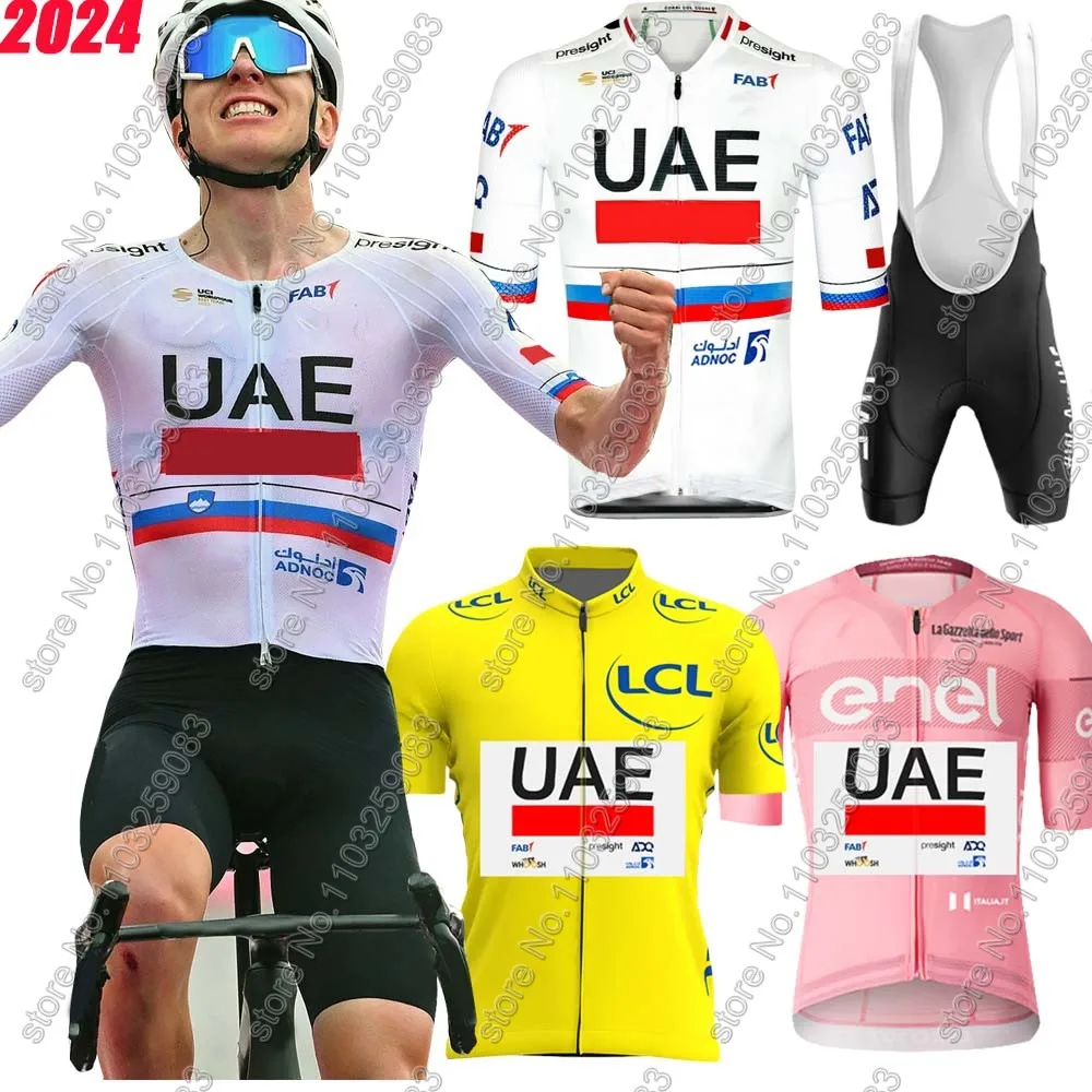 2024 Yellow UAE Team Cycling Jersey Set Short Sleeve Tour Pogacar Mens Clothing Road Bike Shirts Suit Bicycle Bib Shorts MTB