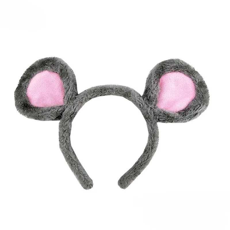 Adult Kids Party Plush Rat Mouse Ear Headband Gift Animal  Hair Bands Birthday   Holiday Festival Halloween Costume Cosplay