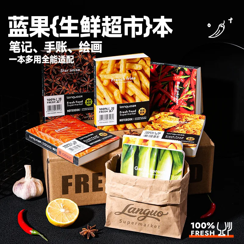 64K Fresh Supermarket Notebook All-round Handbook Painting Thickened Bag Back Notebook Can Be Shared Evenly Notepad Notebook