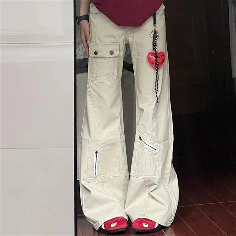 

Осенние женские джинсы-карго с высокой талией, свободные, в американском стиле, с микро-клешем, для работы