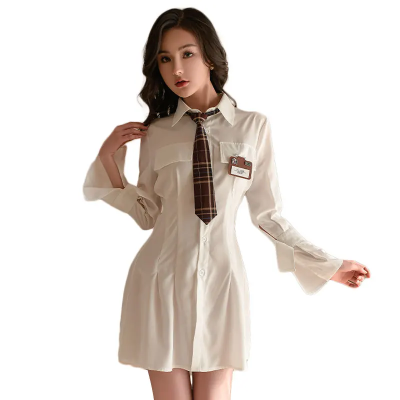 

Sexy Schoolgirl Roleplay Outfit White Shirt Skirt Japanese Student Jk Uniform Temptation Cosplay Costume Anime Long Sleeve Dress
