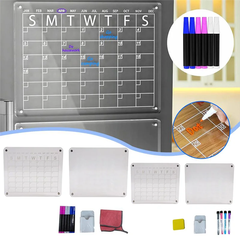 2 قطعة المغناطيسي الجاف مسح مسح مجلس ل الثلاجة التقويم للثلاجة ملاحظة مجلس ممحاة قابلة لإعادة الاستخدام الاكريليك واضح 40X30cm