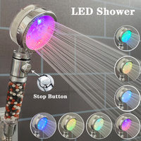 LED Shower Head High Pressure Anion Filter Water Saving Showerhead Temperature Control Colorful Light Handheld Big Rain Shower