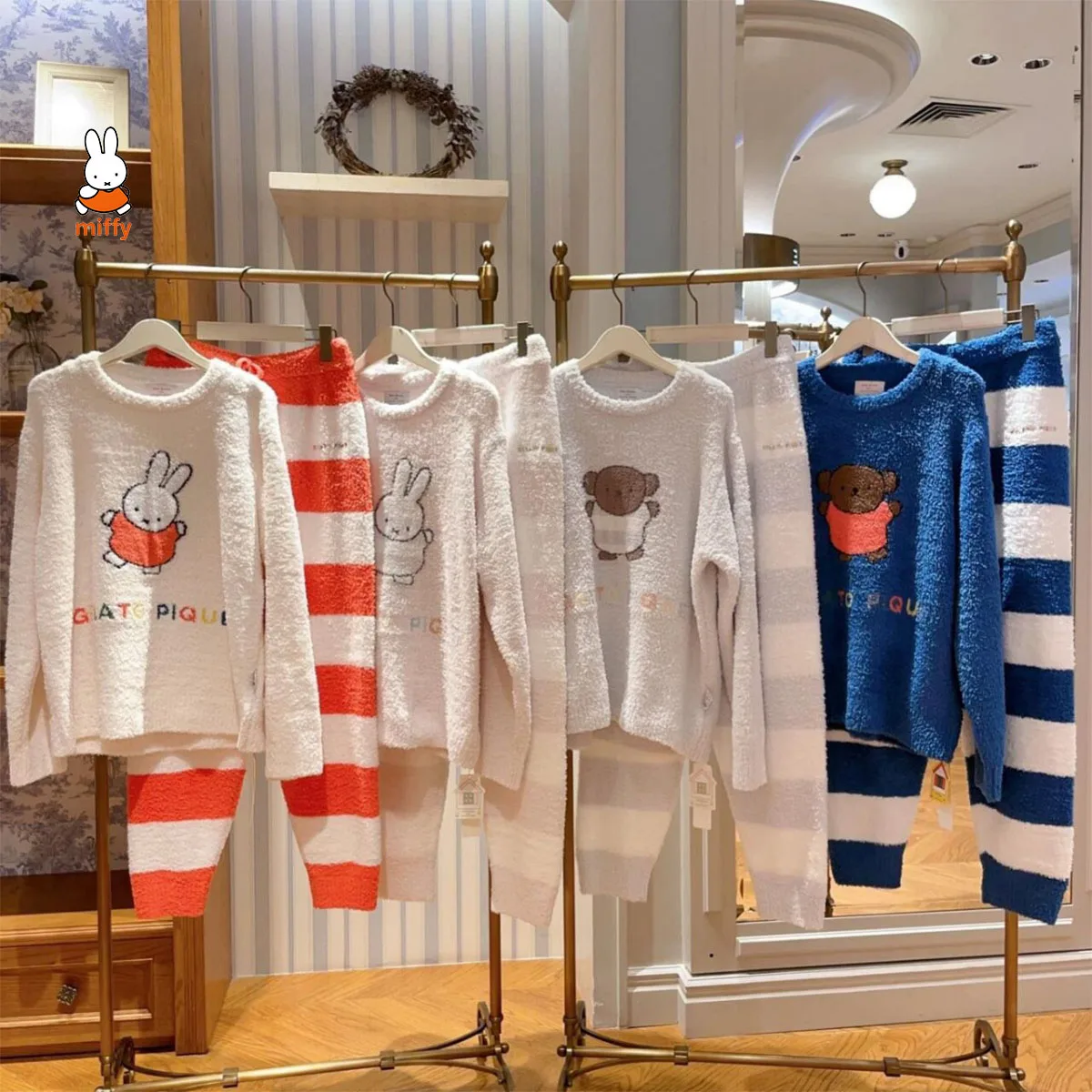 

Miffy Kawaii Cartoon Rabbit Autumn and Winter Home Pajamas Cute Bear Anime Pajama Set Sweet Girls Sleeping Skirt