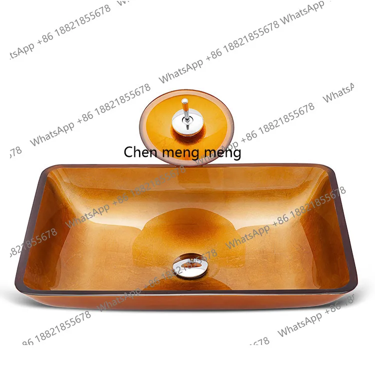 

Tempered Glass Washbasin Modern Simple Creative Rectangular gold silver