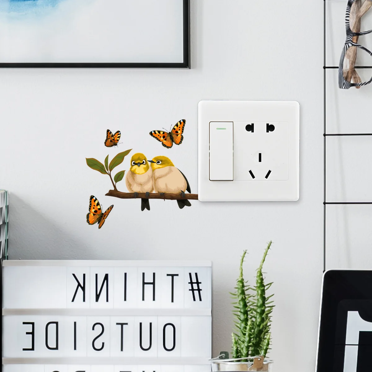 

T68# Branches Birds Butterflies Light Switch Phone Wall Stickers For DIY Home Decoration Cartoon Animals Decals PVC Mural Art