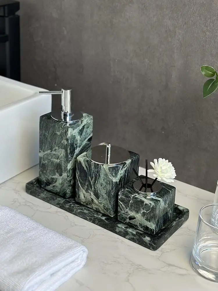 Any Size Custom Luxury Marble Bath Set Shampoo Bottles Tray Canister Organizer Natural Stone Accessories for Home Hotel Bathroom