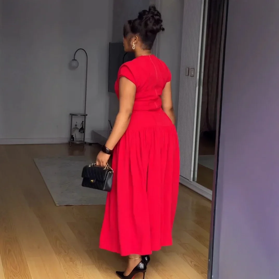 Abiti africani Dashiki rossi per donna Elegante abito africano a maniche corte in poliestere da sera lungo maxi abito Ankara